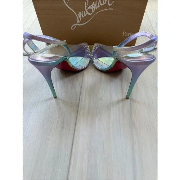 Christian Louboutin Blue D'Orsay Heels with Glitter Embellishments - Picture 4 of 15